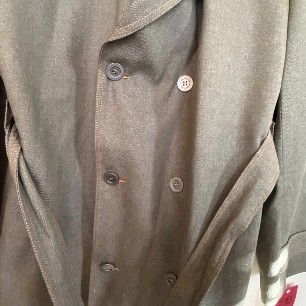 IL Canto Olive Green Denim Trench Coat